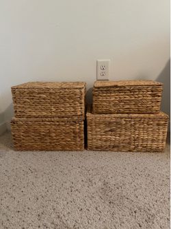 Wicker Storage Boxes with Lids – Set of 4