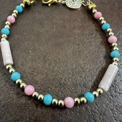 Gold and Pink Coral Beaded Bracelet