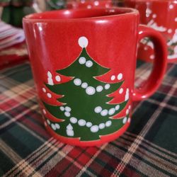 Set Of 10, Vintage Waechtersbach Red Christmas Tree Mugs