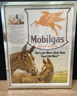 Classic Mobilgas (14x11) "He's got More Kick than Your Old Man" 1941 Print with Metal Frame