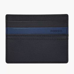 Fossil Kieran Black & Deep Indigo Navy Blue Leather Card Case Wallet
