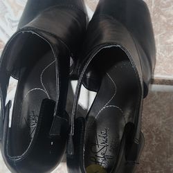 Black Leather Life Stride High Heels 