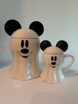 Disney Mickey Mouse Ghost Cookie Jar and Mug Set