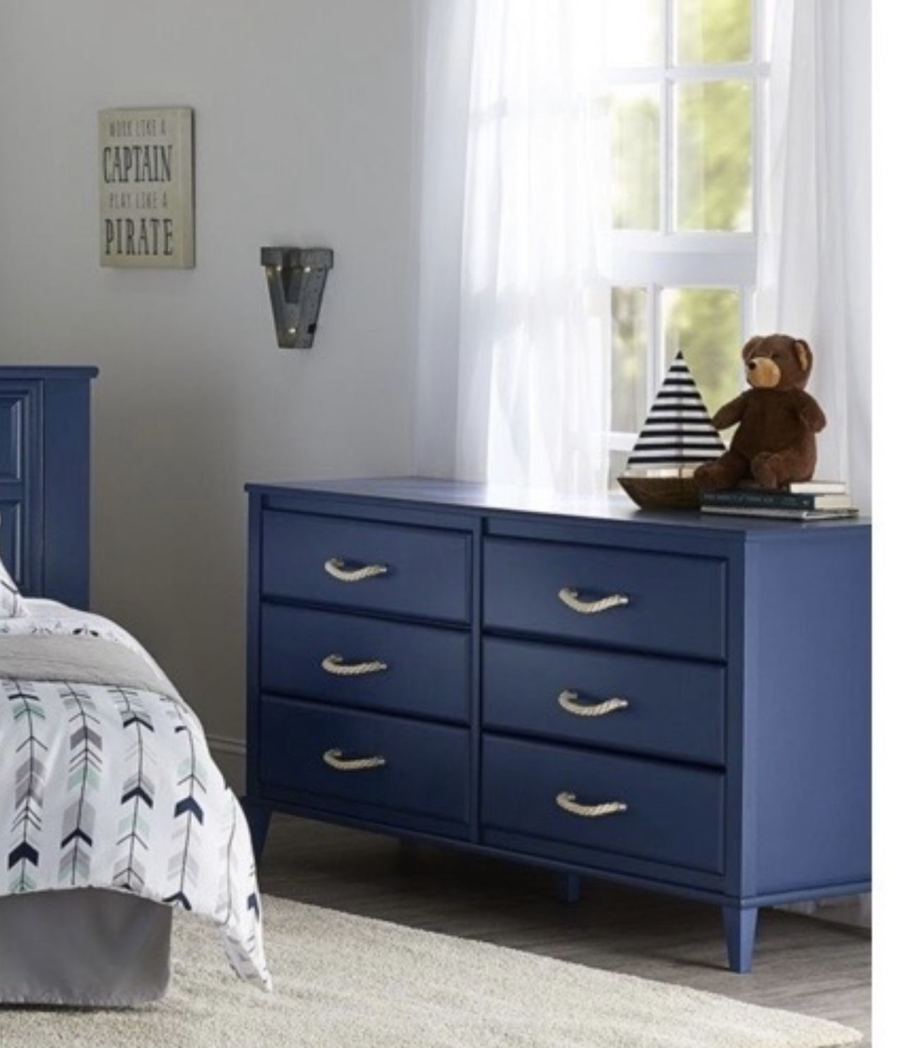 Navy Blue 6-Drawer Dresser – Modern Coastal Style w/ Rope Handles