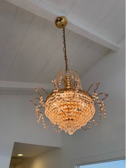Vintage Crystal Basket Chandelier | Brass & Crystal Ceiling Light | Hollywood Regency