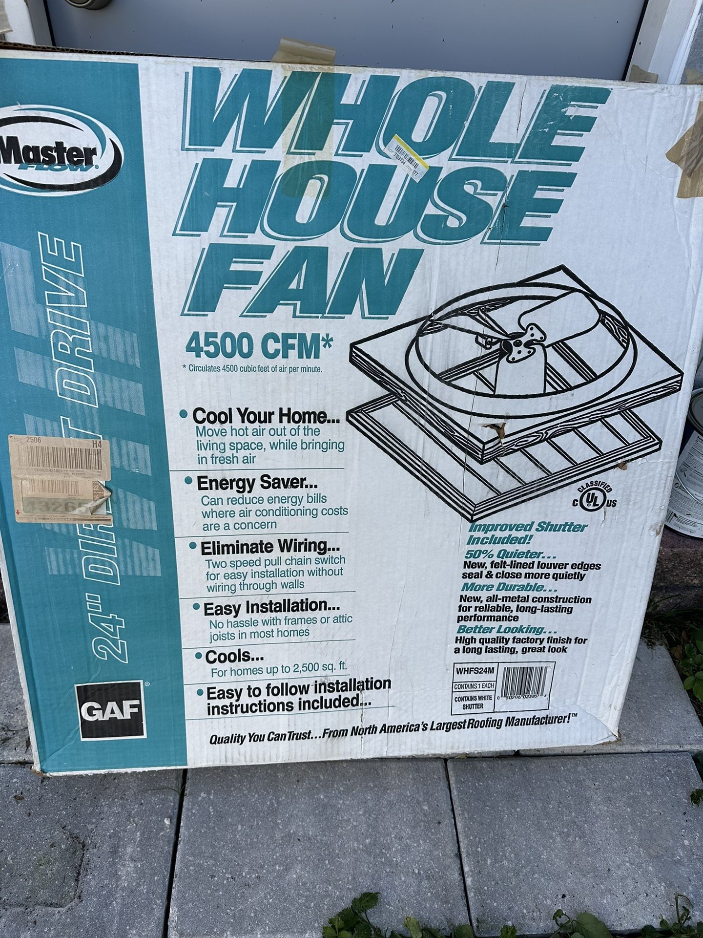 Master Flow 4500 CFM 24" Direct Drive Whole House Fan w/Shutter