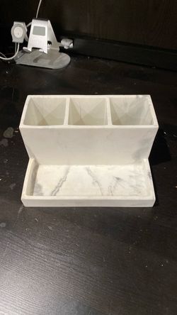Two White Marble Desk Organizer with Tray
