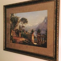 Extra Large Matted and Framed Carl Frederic Aagaard "Lodge on Lake Como" - Very Large Piece - Measurements Below 