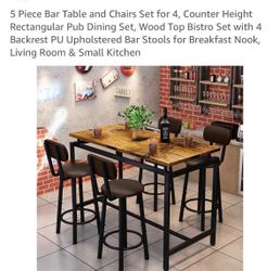 5-Piece Counter Height Bar Table and Stools Set
