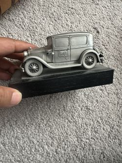 Vintage-Style Metal Car Decor Figurine on Wooden Base – MOVING OUT SALE