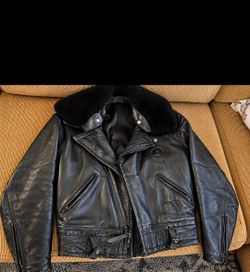 Rare Mid-1970s Vintage Leather Police Motorcycle Jacket – Mouton Collar