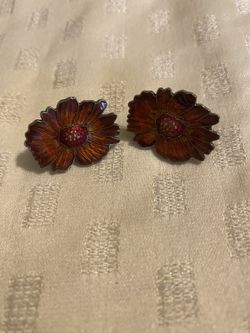 Vintage Cloisonné Flower Earrings 