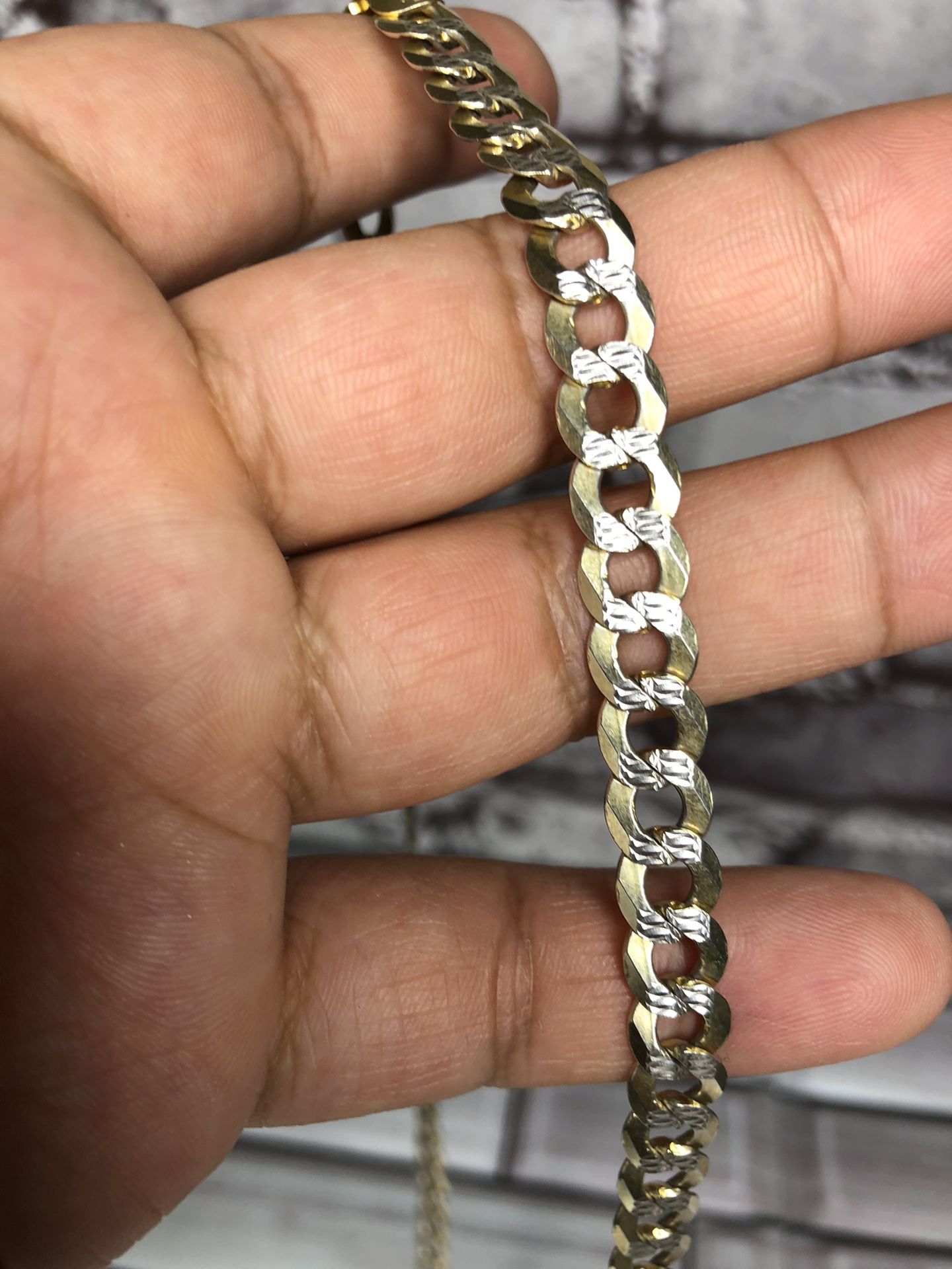 925 Sterling Silver Gold Plated Diamond cut Cuban Chain Necklace 8MM 24”