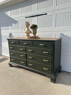 Vintage Olive Green Kindel Dresser