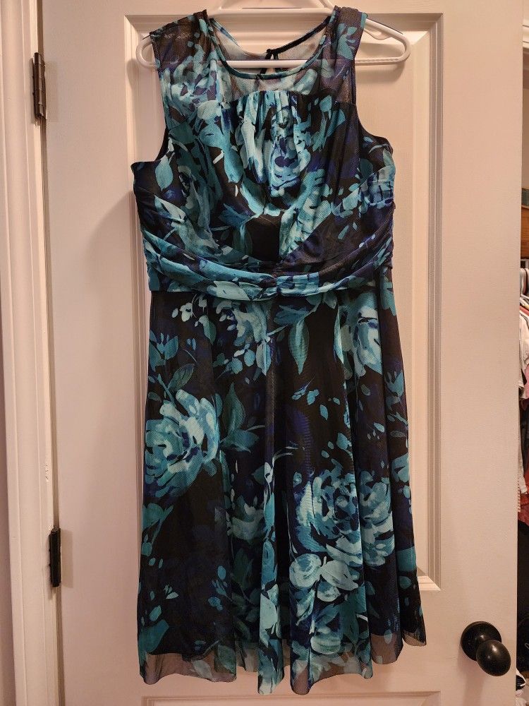 Womens Teal Patterned Dress Sz 16