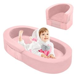 Toddler Travel Bed-Portable Toddler Bed-Foldable 2-In-1 Travel Kids Sofa-Soft Foam Toddlers Cot $40 Firm