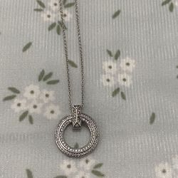 Tiffany & Co. Silver Necklace With Double Hoop And Diamond Pendant 