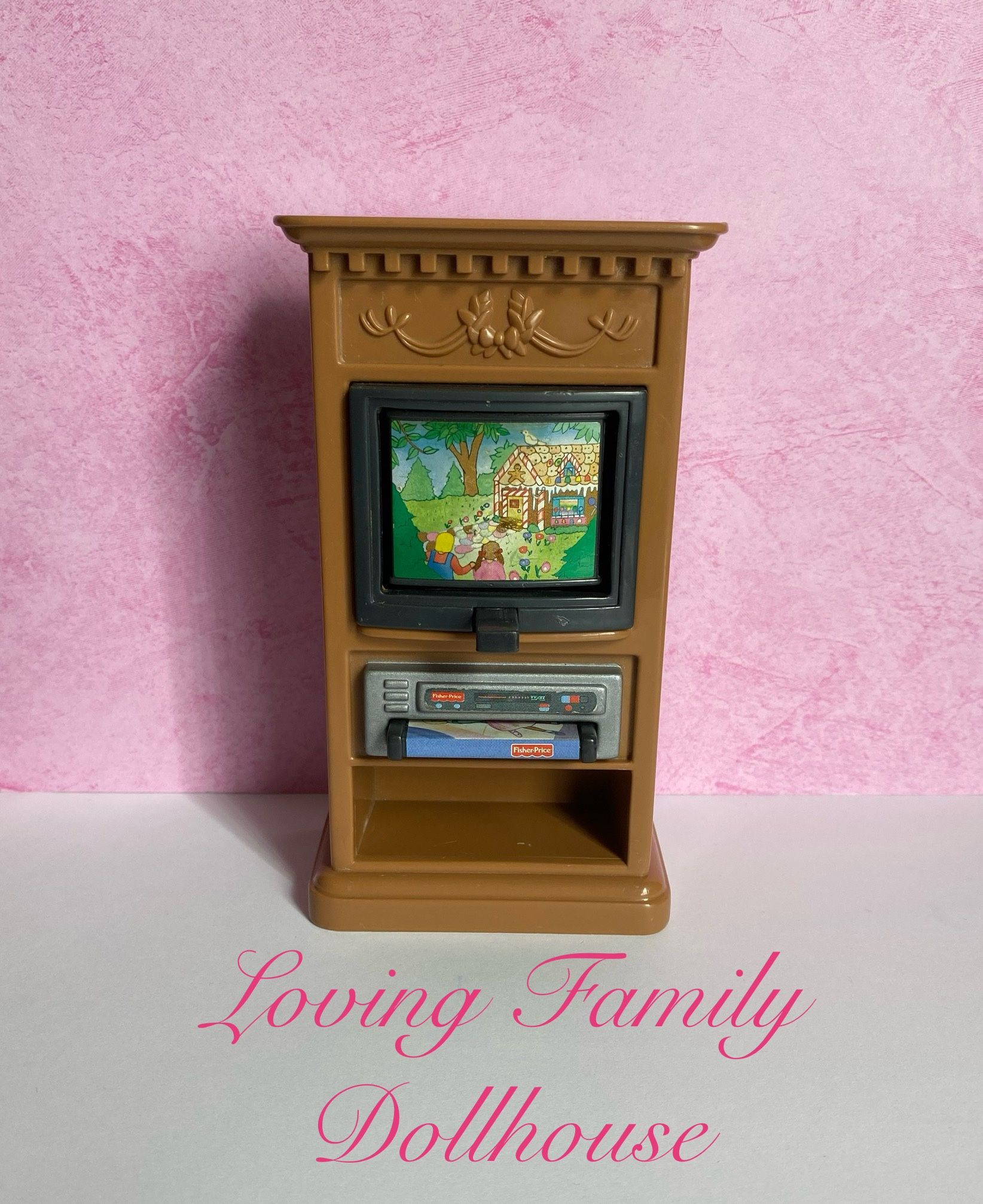 Vintage Fisher Price Loving Family Doll Dollhouse Pretend 3 screen Flip TV VCR Television