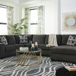 GRAY (charcoal) Sectional Sofa 3 piece wide shareable chaise (right or left available) 12x8 accent pillows optional ottoman 
