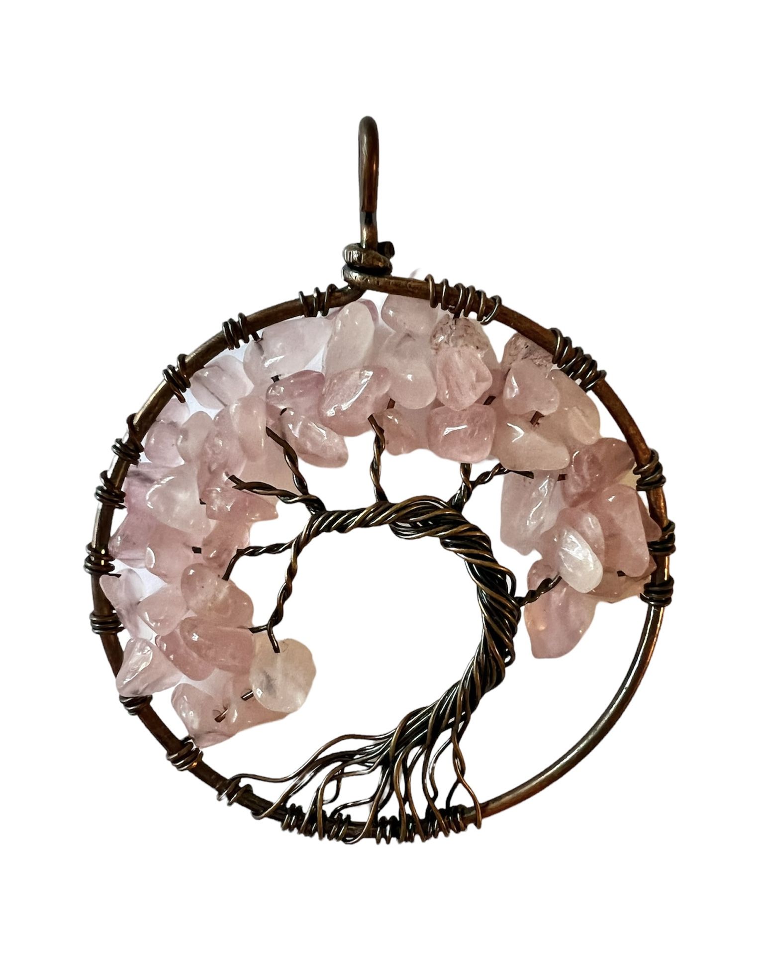 Stunning Pink Rose Quartz Tree Of Life Pendant.