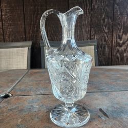 RARE Libbey American Brilliant Lead Crystal Water Pitcher, High Handle. 12"