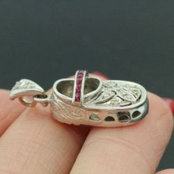 18k White Gold & Diamond Ruby  Shoe Pendant 0.18 TCW G-H SI1-SI2 4.7g. #30121