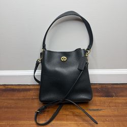 Coach Black Pebbled Leather Shoulder Bag with Gold Turnlock