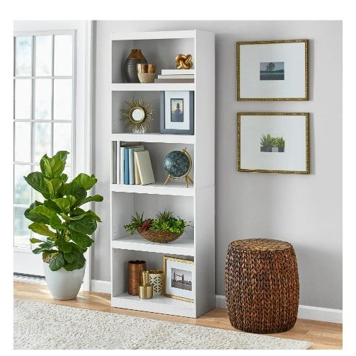 Mainstays Framed 5-Shelf Bookcase with Adjustable Shelves, White