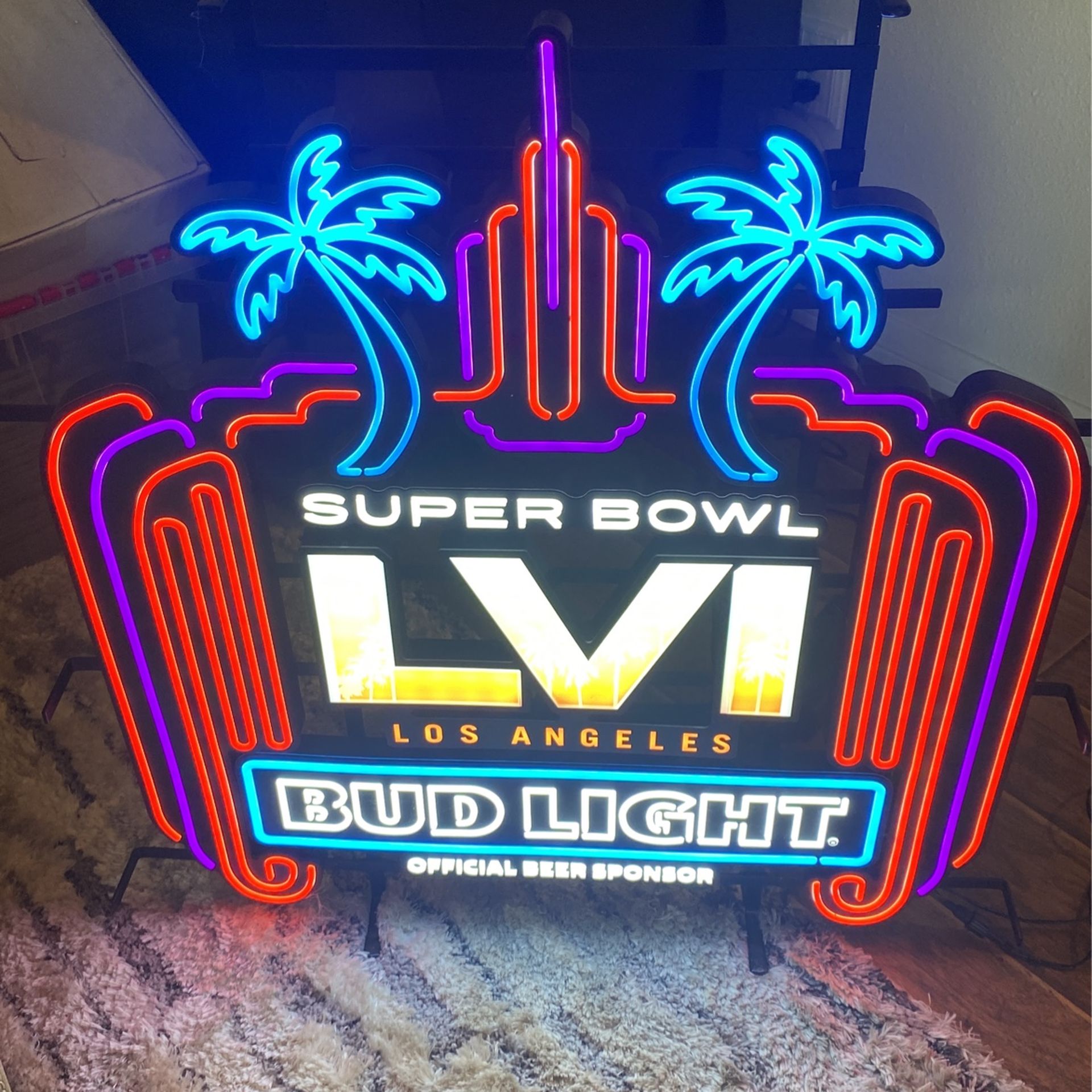 Super Bowl Los Angeles Rams Bud Light Neon Sign Beautiful Condition $200.00