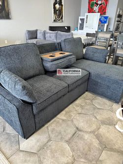Sectional pull out sofa sleeper with cup holder and USB