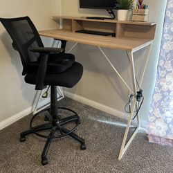 Standing Desk And Tall Adjustable Chair 
