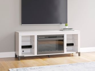 Brollevi White TV Stand with built-in Fireplace