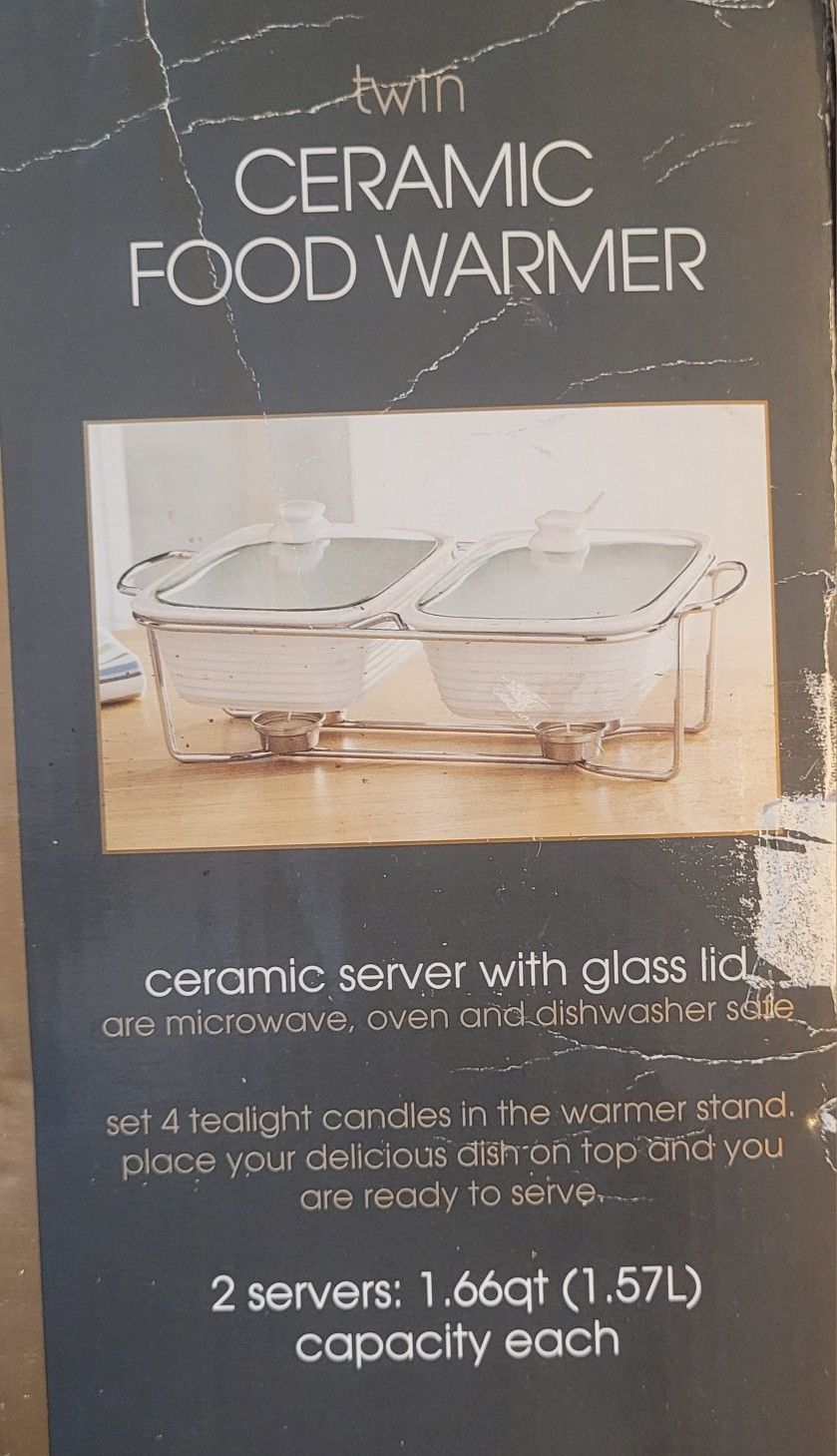 CERAMIC FOOD WARMER, HARDLY USED, STILL IN BOX, EXCELLENT CONDITION $20