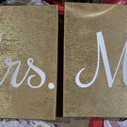 Mr. & Mrs. Gold Canvas Wallhangings / Prints - Cute Wedding Or Bridal Shower Gift