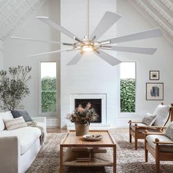 60 Inch Large Ceiling Fans, Outdoor/Indoor Modern Ceiling Fan for Patio Bedroom,6 Speed Reversible Quiet DC Motor, Dual Finish 8 Blades, Brushed Nickl