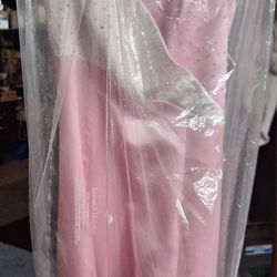 Prom Dress Satin Spaghetti Straps Pink
