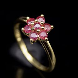 New Natural Burmese Ruby Ring 24K Yellow Gold Plated over 925 Sterling Silver Size 8