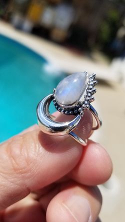 Rainbow Moonstone Sterling silver ring Size 6