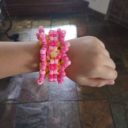 Pink And Yellow Mini Rotator Kandi Cuff