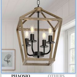 NEW PHAOSIO Brushed Rustic Oak 4 Light  Chandelier, Adjustable Ceiling Fixture