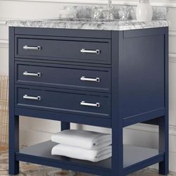 Brand New Blue 31'inch Bathroom Vanity w Marble Countertop + Sink