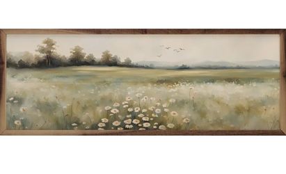 BRAND NEW 
Valley With Flowers Center Wood Framed Print,48" x 16" 
