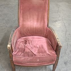 Antique Wood High Back Chair Velvet Cushion 
