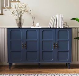 55 inch Mid Century Sideboard Buffet Cabinet with Storage, Vintage Sideboard Cabinet with Adjustable Shelves and Carved Handle, Credenza Sideboard Buf