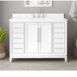 Yates 48-in White Undermount Single Sink Bathroom Vanity with White Marble Top