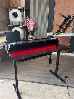 55 inches black premium standing desk LED lights