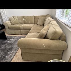Beautiful 96” Taupe Beige Tan Brushed Velvet Sectional Sofa. East Boca In Library Commons. 