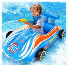 Pool Float Kids Toys with Water Gun: Inflatable Ride-On Fun Floats Water Toy for Toddlers Boys Girls Ages 3-5 4-8 Year Old - Cool Race Car Pool Floati