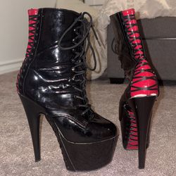 Size 7 Black and Red Pleaser Heel Boots
