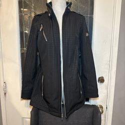 Michael Kors Black Logo Softshell Jacket – Silver Zippers – Size S